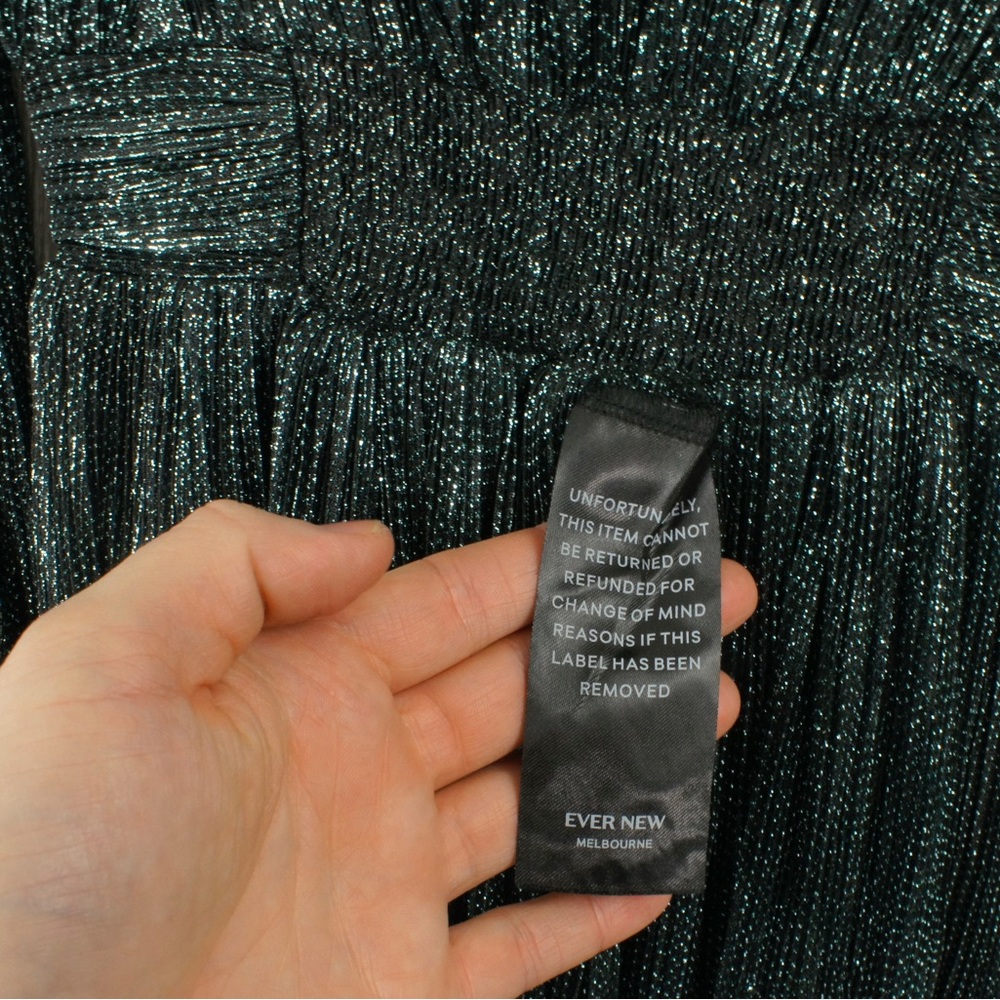 NWT Ever New Goldie Long Sleeve Plisse Dark Green Mini Dress - Picture 9 of 9